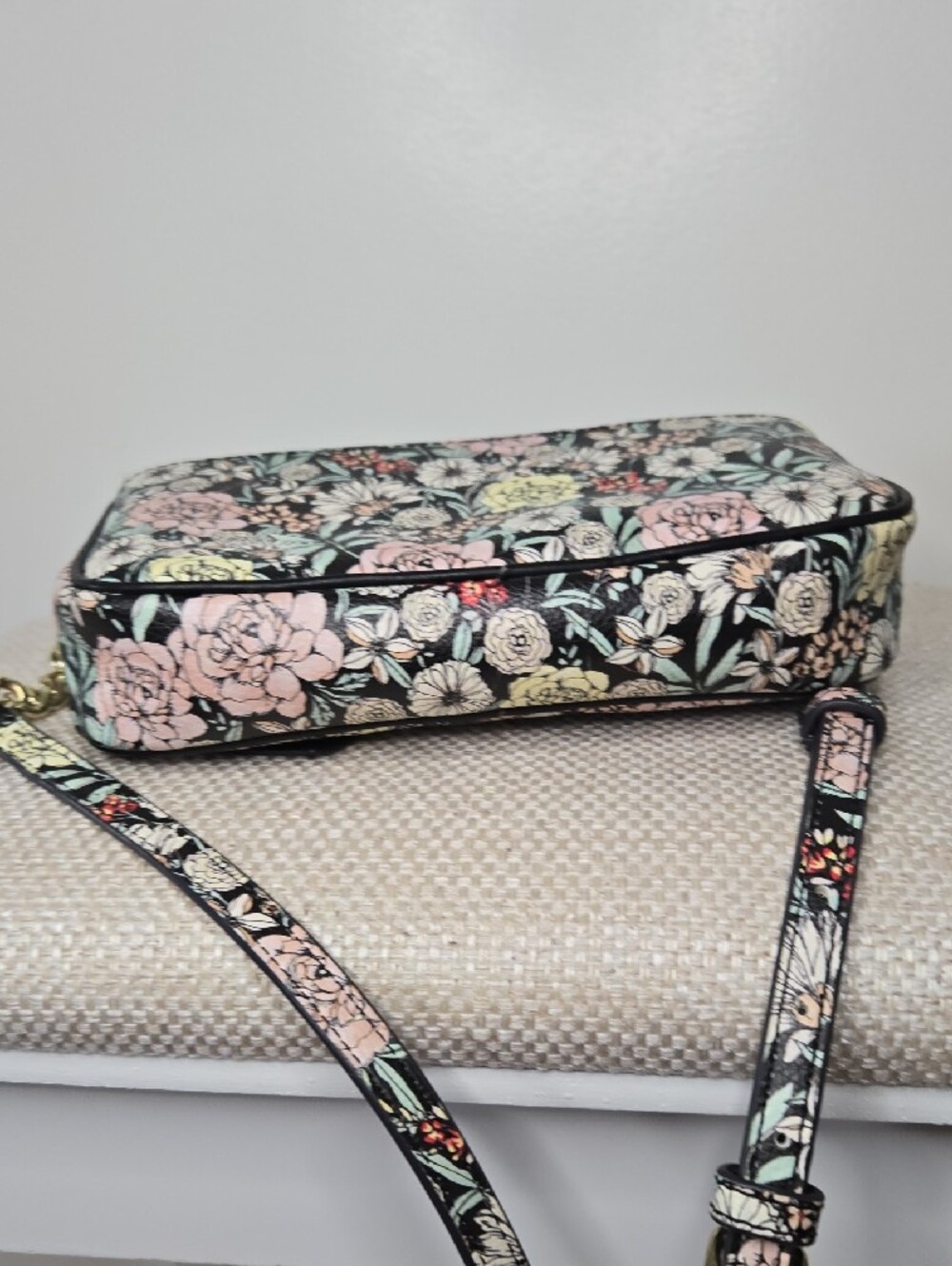 Karl Lagerfeld Paris Floral Bow Crossbody Bag - Black with Pastel Floral Print - Picture 7 of 8